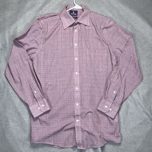 Stafford Shirt Mens 15.5 Long Sleeve Button Up Easy Care Broadcloth Violet Plaid